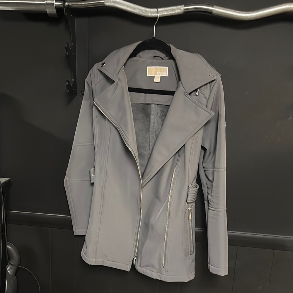 Michael Kors Gray Trench Coat with Asymmetrical Zipper
